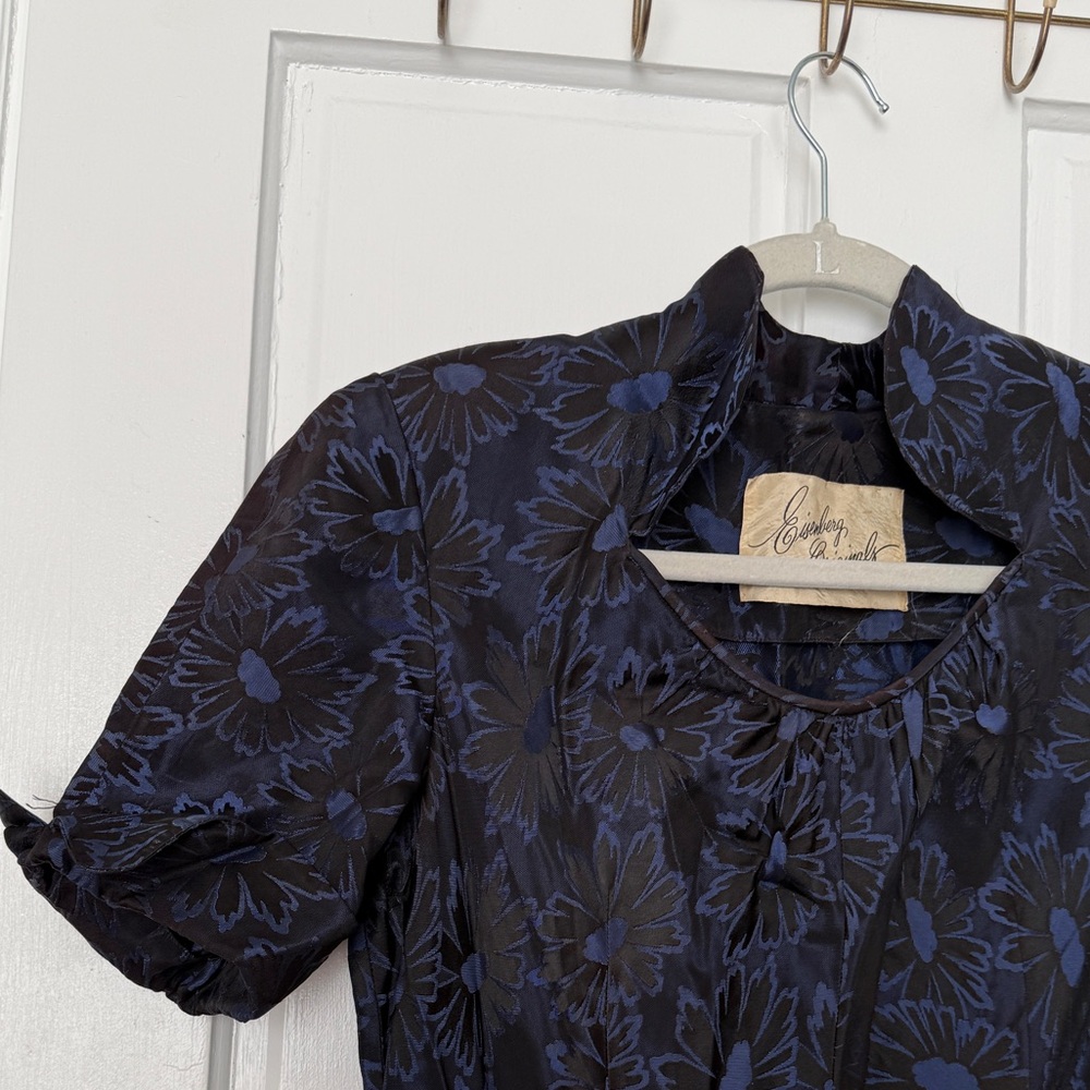 Vintage Eisenberg Elegant Black and Blue Floral Midi Dress - Picture 4 of 11